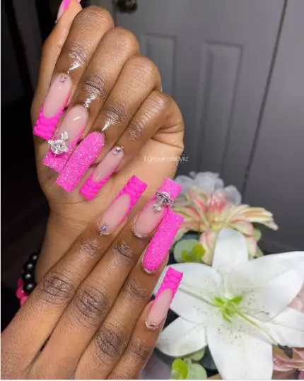 Pink Nails with Crystals