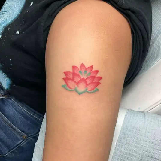 Pink and Blue Tiny Lotus Flower Tattoo