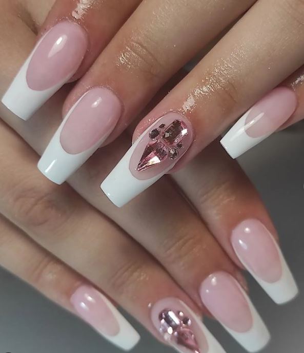 Pink and White French Nails