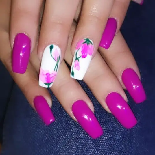 Plain Glossy Violet With Two Accent Nails
