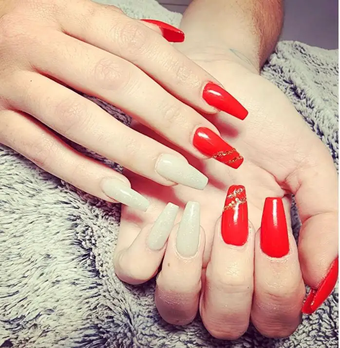 Red and White Coffin Nails