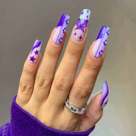 Purple Butterflies Nail Design