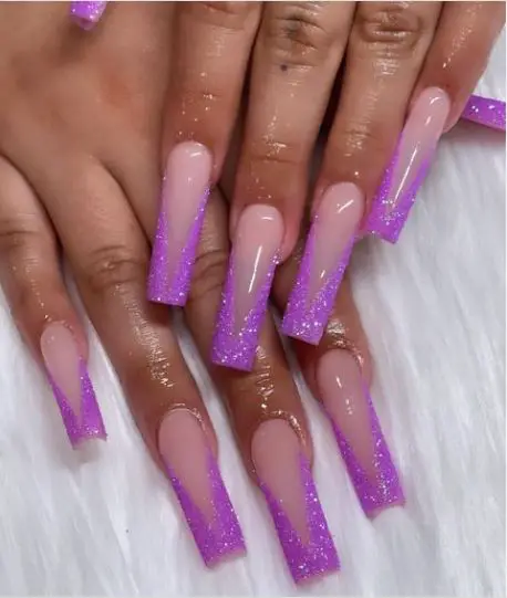 Purple Glitter For Extra Long Nails