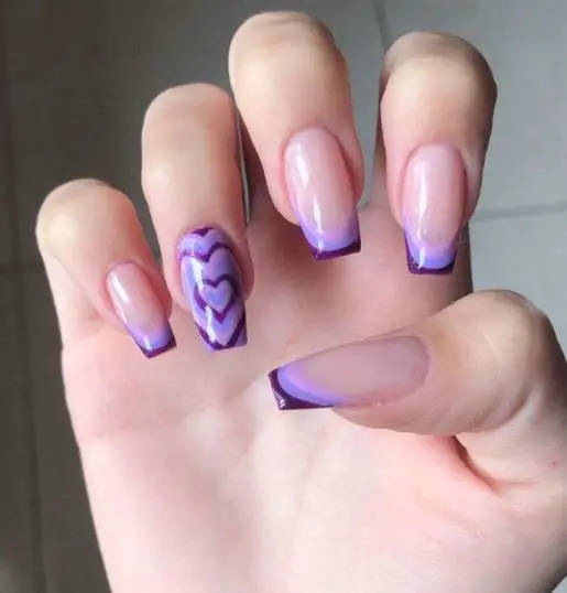 Purple Gradient Heart Nail Design