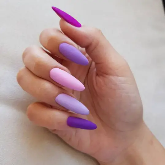 Purple Gradient Nails With Five Shades of Purple