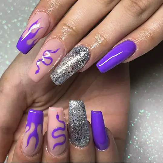 Purple Nail Designs With Flames
