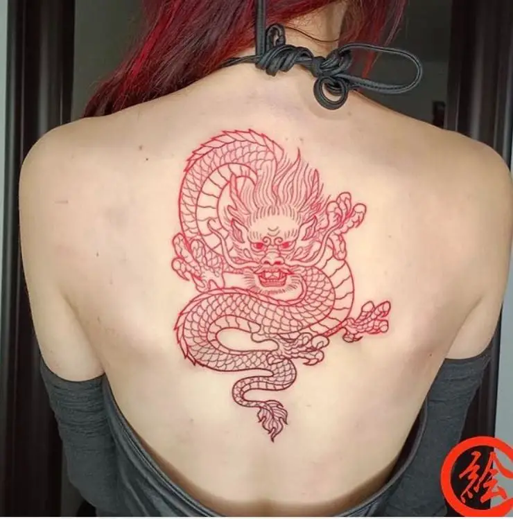 Red Ink Japanese Dragon Tattoo