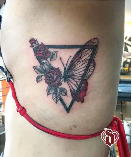Red Rose Butterfly Triangle Tattoo Art