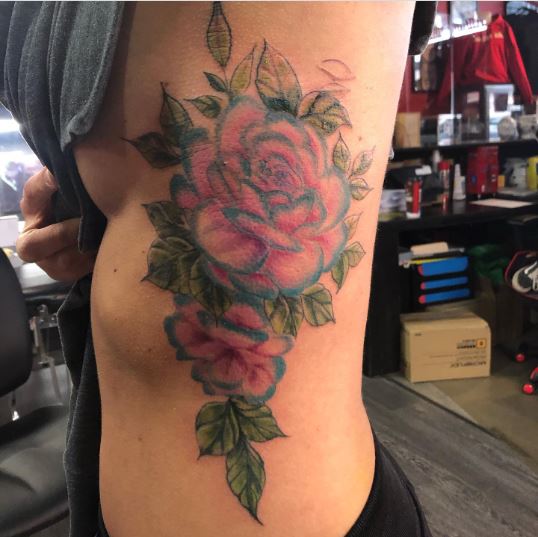 Red Rose with Leaves Rib Piece