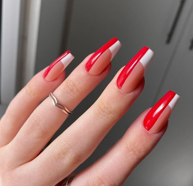Red and Nude Nail Design