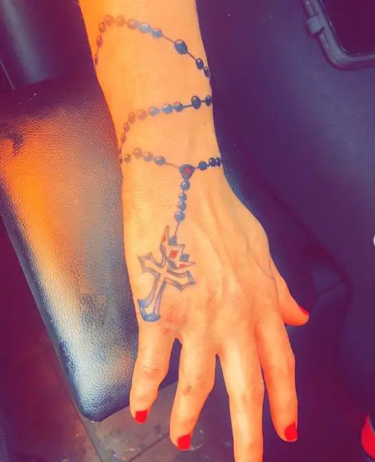 Rosary Bead Hand Tattoo