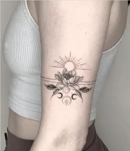 Sun Moon And The Bloomed Lotus Tattoo Design