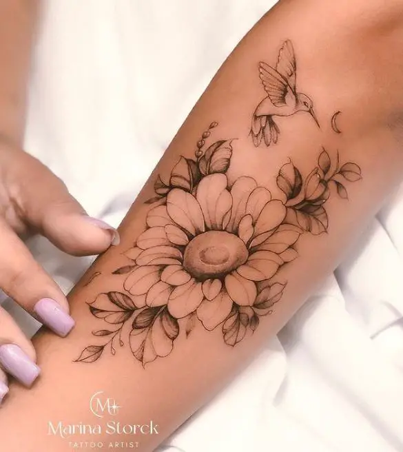 Sunflower and Bird Tattoo