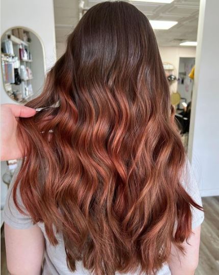 Sunset Kind Auburn Balayage For Brown Hair