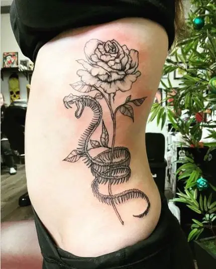 Thorn Snake On The Rose Tattoo