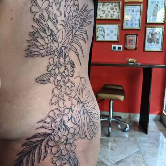 Tropical Flower Tattoo For Ribs