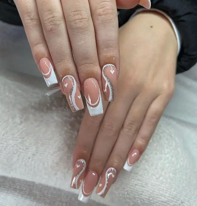 White French Tip With Swirls
