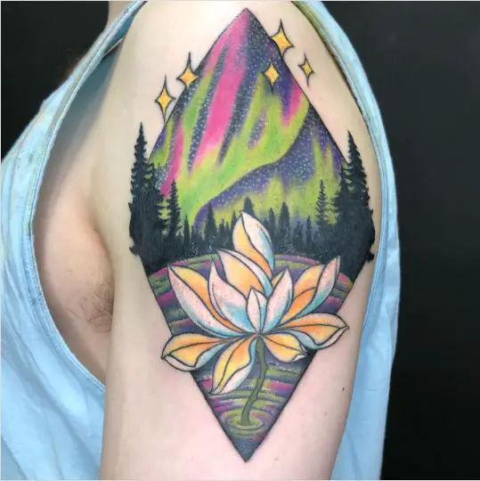 White Lotus Tattoo With Colored Background