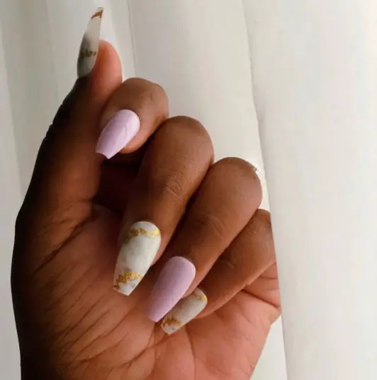 White Marble and Gold Decals Nail Art