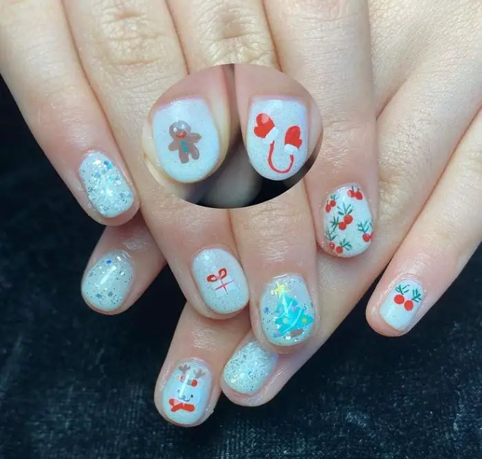 Christmas Themed White Nail Design