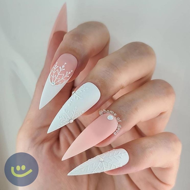 Winter Themed White Nail Design 