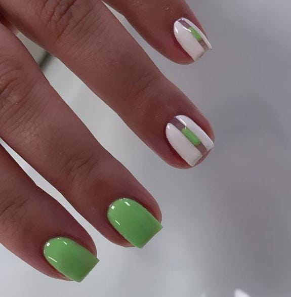 White and Green Nails