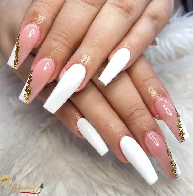 White and Pink Nails with Gold Foil