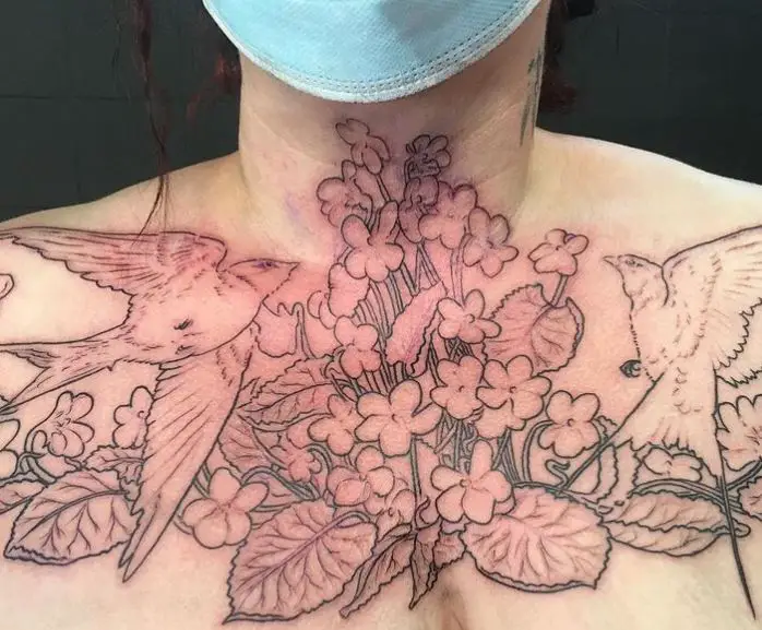 bird chest tattoo in progress
