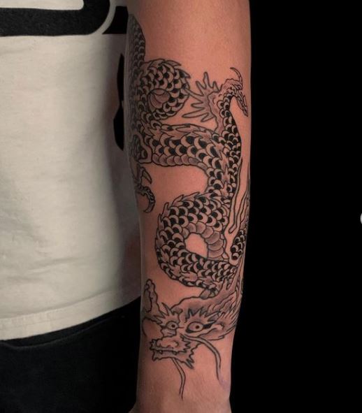 black and grey dragon tattoo