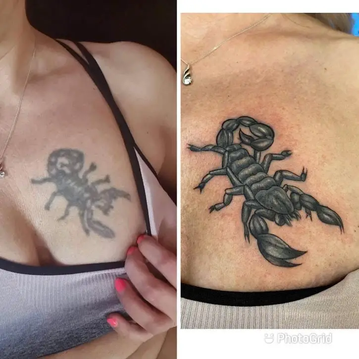 black and grey scorpion tattoo