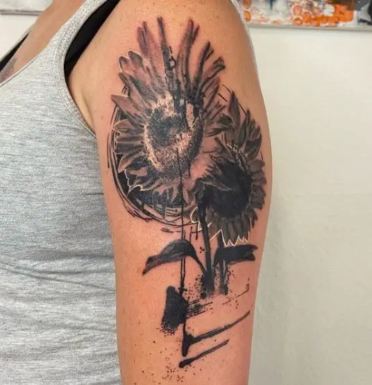 black and grey sunflower tattoo