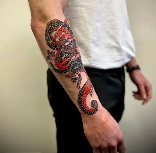 black and red japanese dragon tattoo
