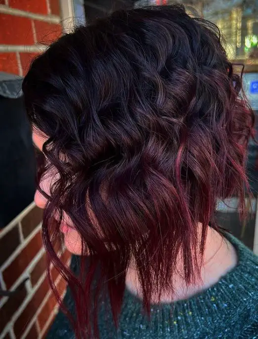 black cherry ombre on short curled hair