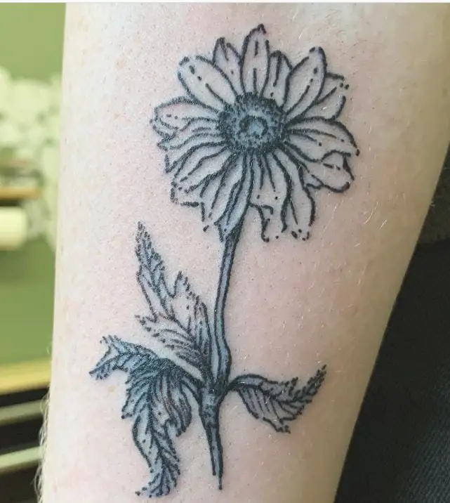 black line work sunflower tattoo