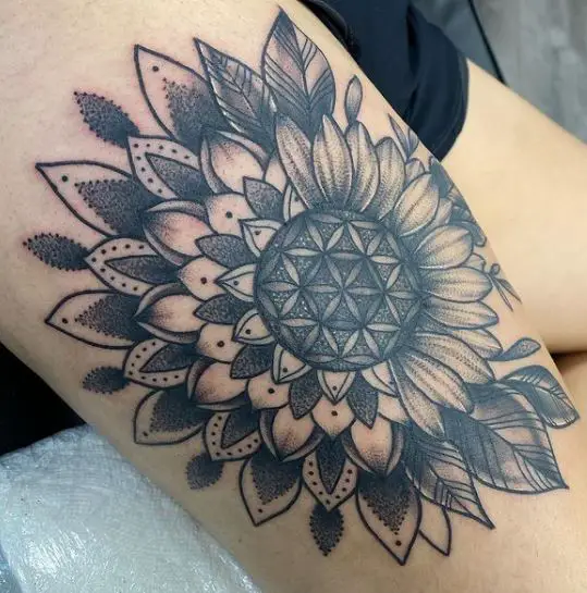 black mandala sunflower tattoo