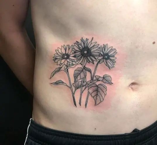 bouquet of sunflowers tattoo on the stomach
