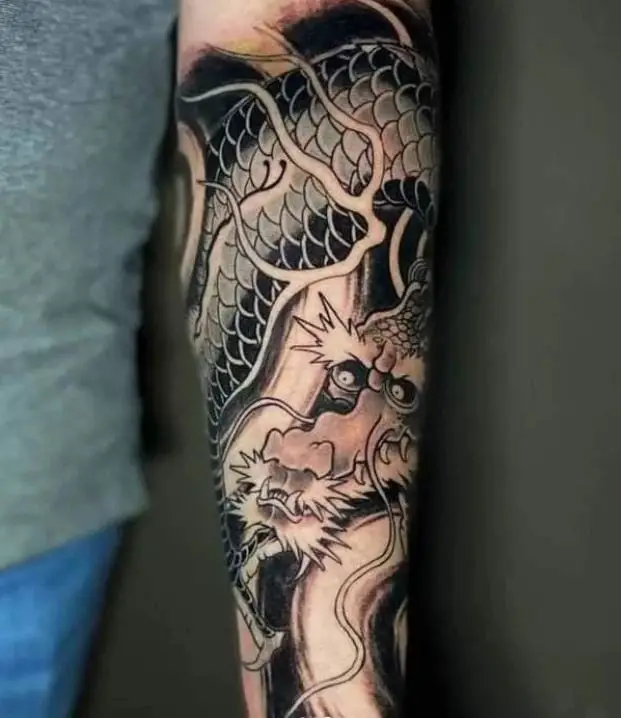 charming grey dragon tattoo
