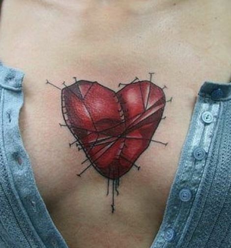 coloured 3D heart tattoo