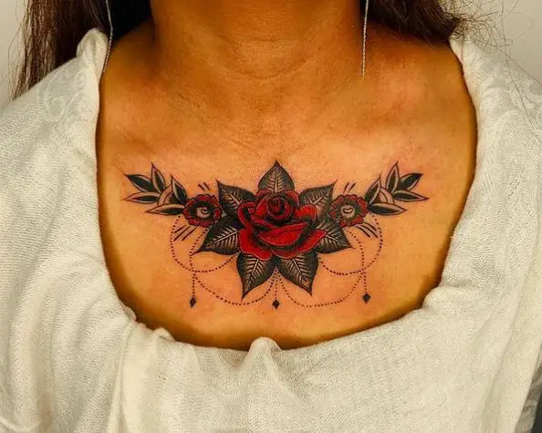 coloured horizontal rose tattoo