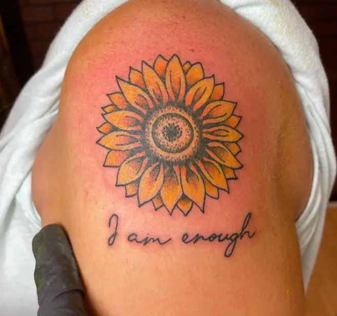 colourful sunflower tattoo with a possitive note