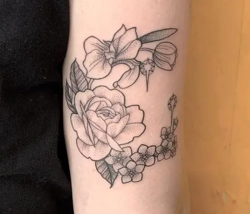 crescent moon with flowers tattoo