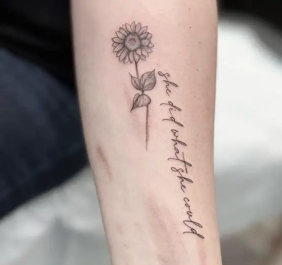 dainty sunflower tattoo with a saying