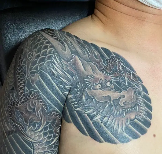 dark traditional Japanese dragon tattoo