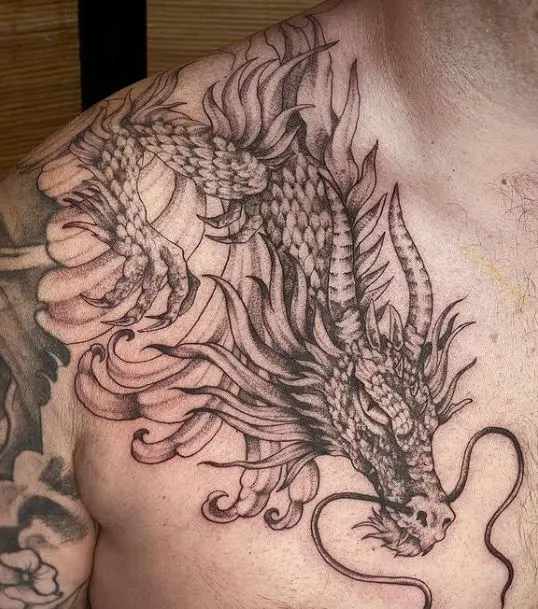 detailed japanese dragon tattoo on the chest