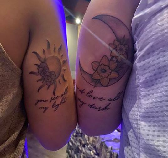 detailed sun and moon sister tattoos