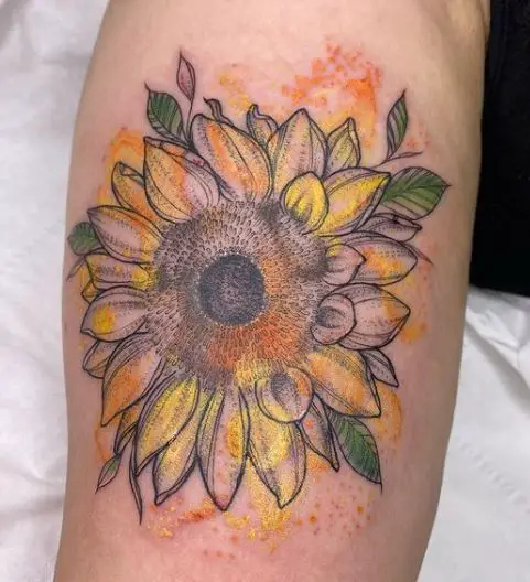 detailed sunflower tattoo with colour