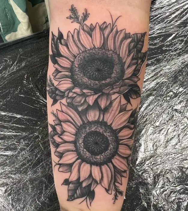 detailed tattoo of sunflowers