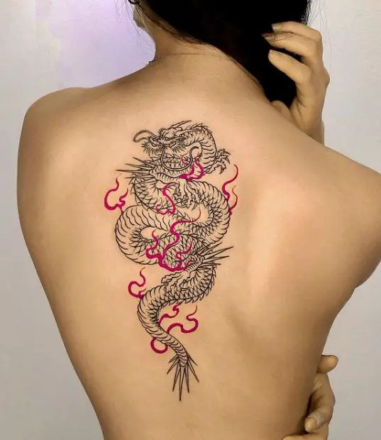 dragon tattoo with pink flames