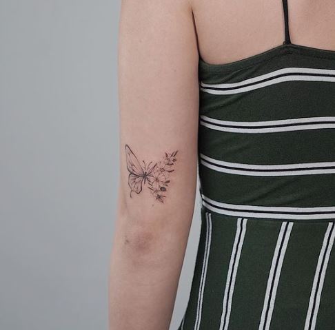 floral butterfly matching tattoo