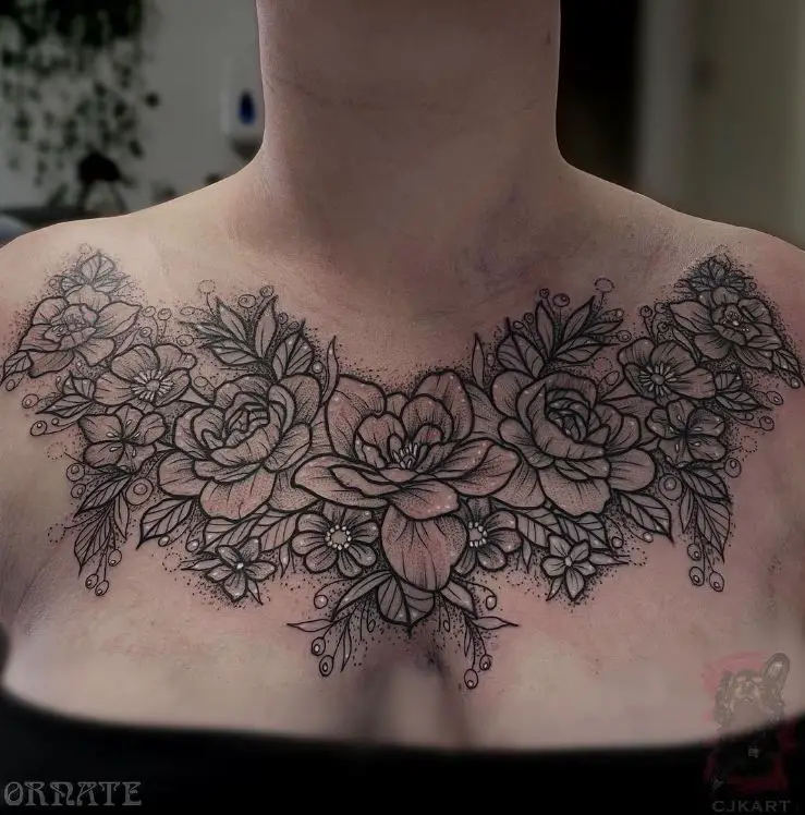 floral chest tattoo